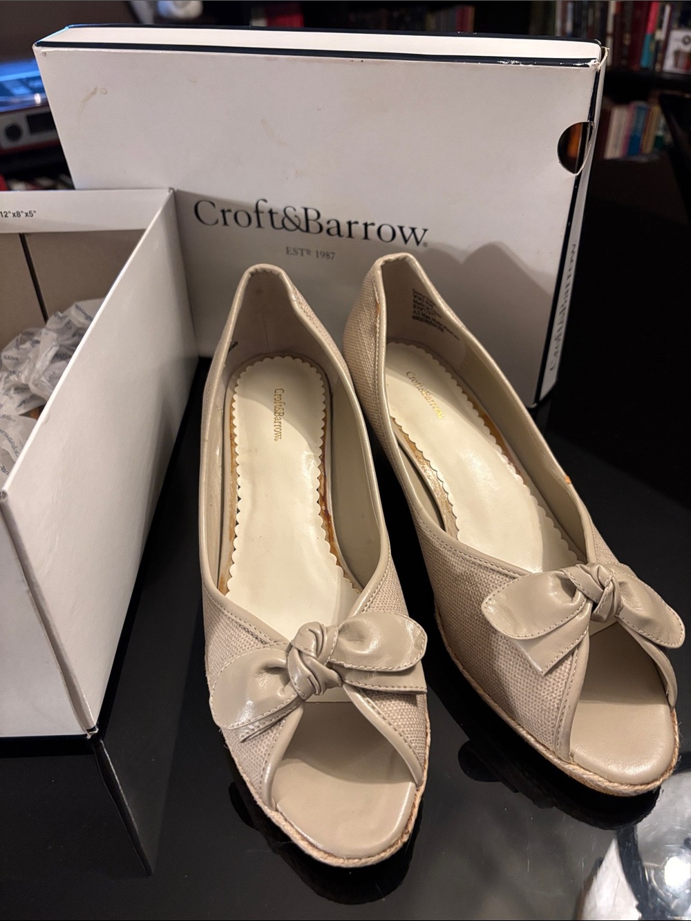 croft & barrow Cream Peep-Toe Bow Wedge Pumps